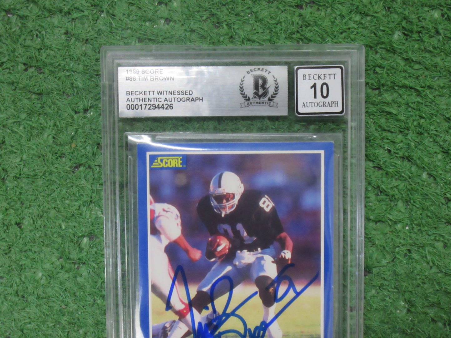 TIM BROWN SIGNED 1989 Score #86 BGS BAS SLAB Rookie Card RAIDERS AUTO 10