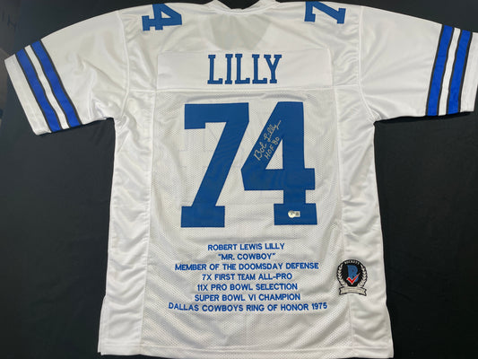 BOB LILLY DALLAS COWBOYS SIGNED STAT FOOTBALL JERSEY w/HOF BAS