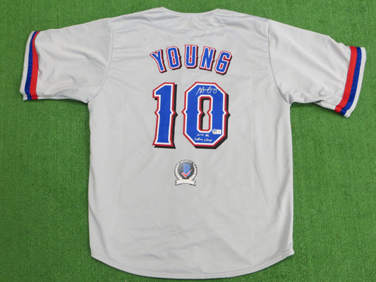 MICHAEL YOUNG TEXAS RANGERS SIGNED GRAY JERSEY w/INSC BAS COA