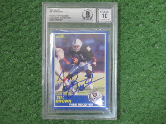 TIM BROWN SIGNED 1989 Score #86 BGS BAS SLAB Rookie Card RAIDERS AUTO 10
