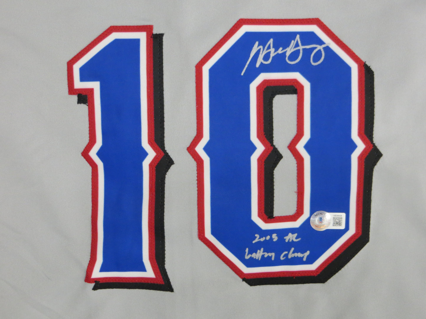MICHAEL YOUNG TEXAS RANGERS SIGNED GRAY JERSEY w/INSC BAS COA