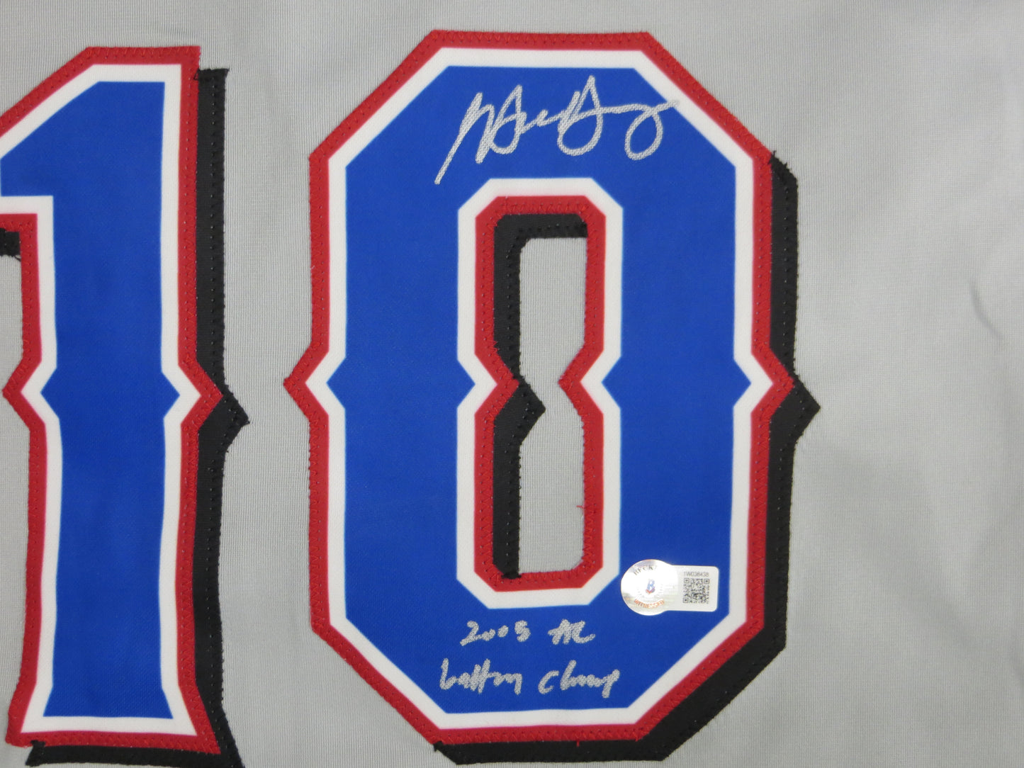 MICHAEL YOUNG TEXAS RANGERS SIGNED GRAY JERSEY w/INSC BAS COA