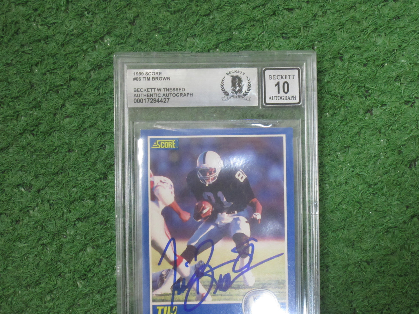 TIM BROWN SIGNED 1989 Score #86 BGS BAS SLAB Rookie Card RAIDERS AUTO 10