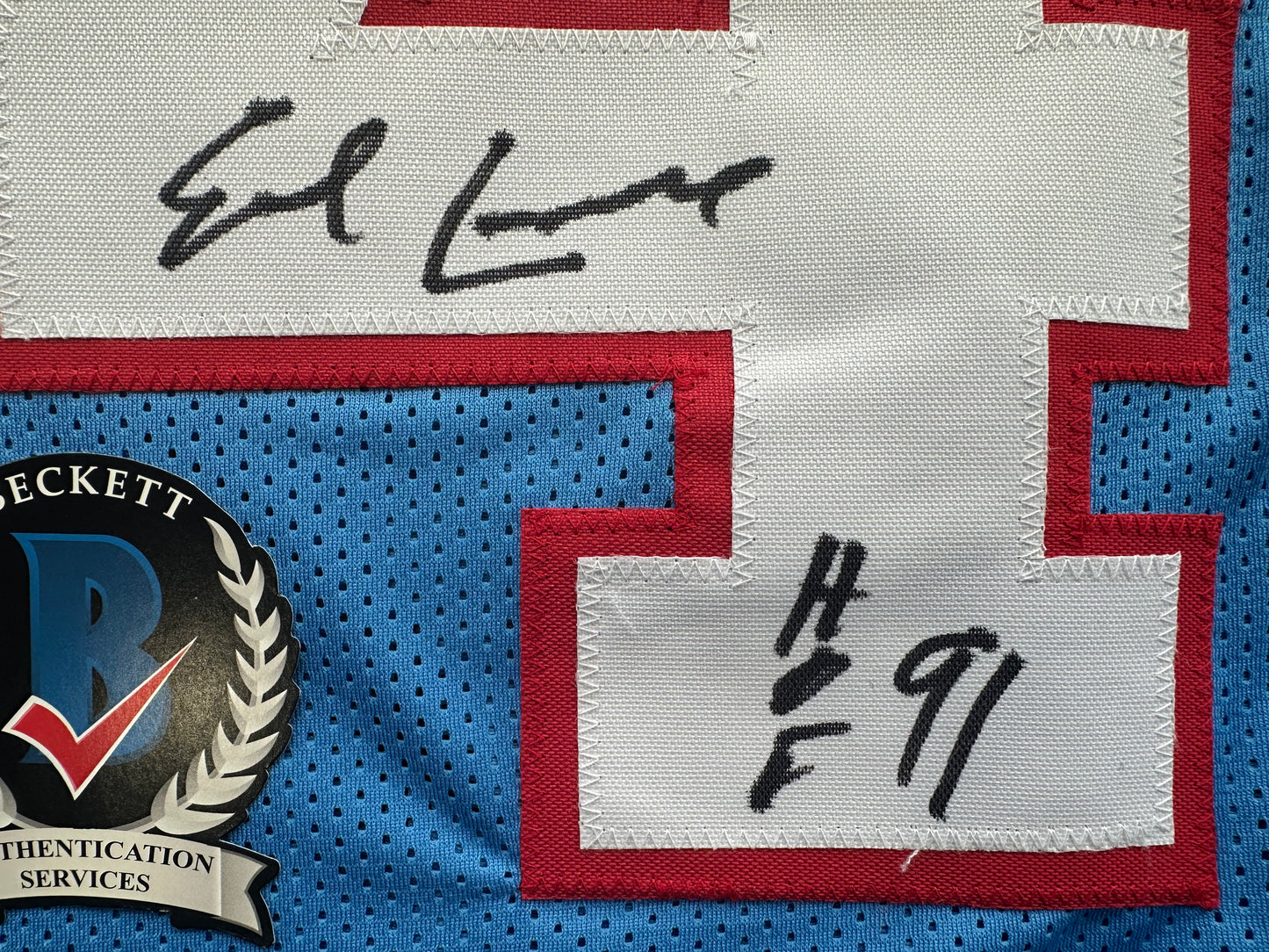 EARL CAMPBELL SIGNED BLUE FOOTBALL JERSEY Houston Oilers w/ "HOF 91" BAS COA