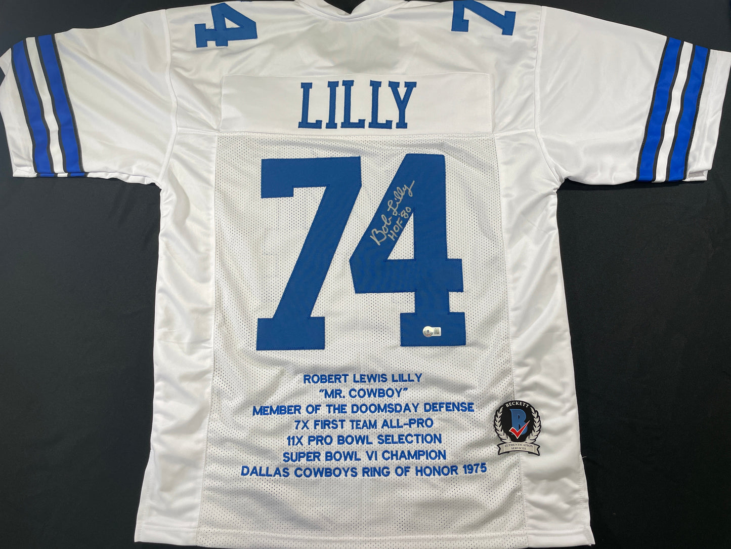 BOB LILLY DALLAS COWBOYS SIGNED STAT FOOTBALL JERSEY w/HOF BAS