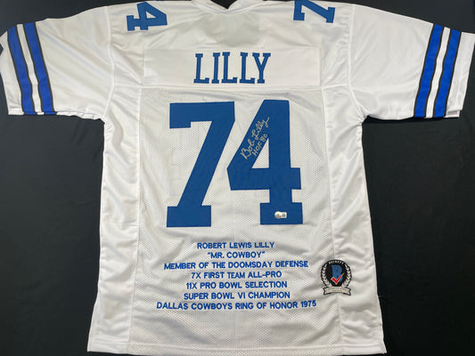 BOB LILLY DALLAS COWBOYS SIGNED STAT FOOTBALL JERSEY w/HOF BAS