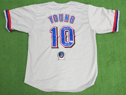MICHAEL YOUNG TEXAS RANGERS SIGNED GRAY JERSEY w/INSC BAS COA
