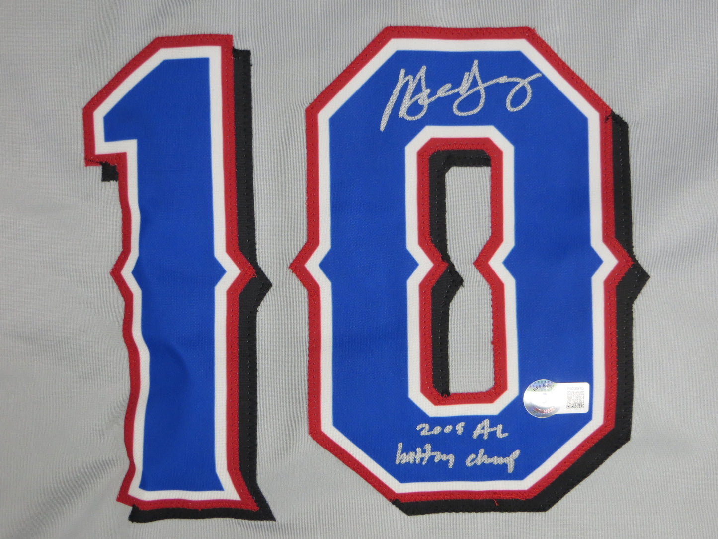 MICHAEL YOUNG TEXAS RANGERS SIGNED GRAY JERSEY w/INSC BAS COA