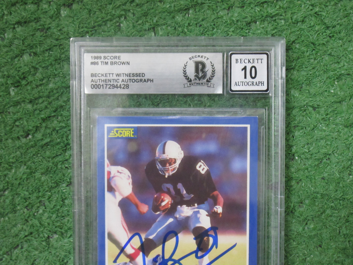 TIM BROWN SIGNED 1989 Score #86 BGS BAS SLAB Rookie Card RAIDERS AUTO 10