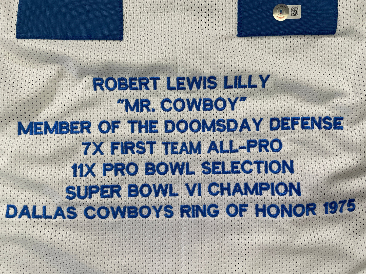 BOB LILLY DALLAS COWBOYS SIGNED STAT FOOTBALL JERSEY w/HOF BAS