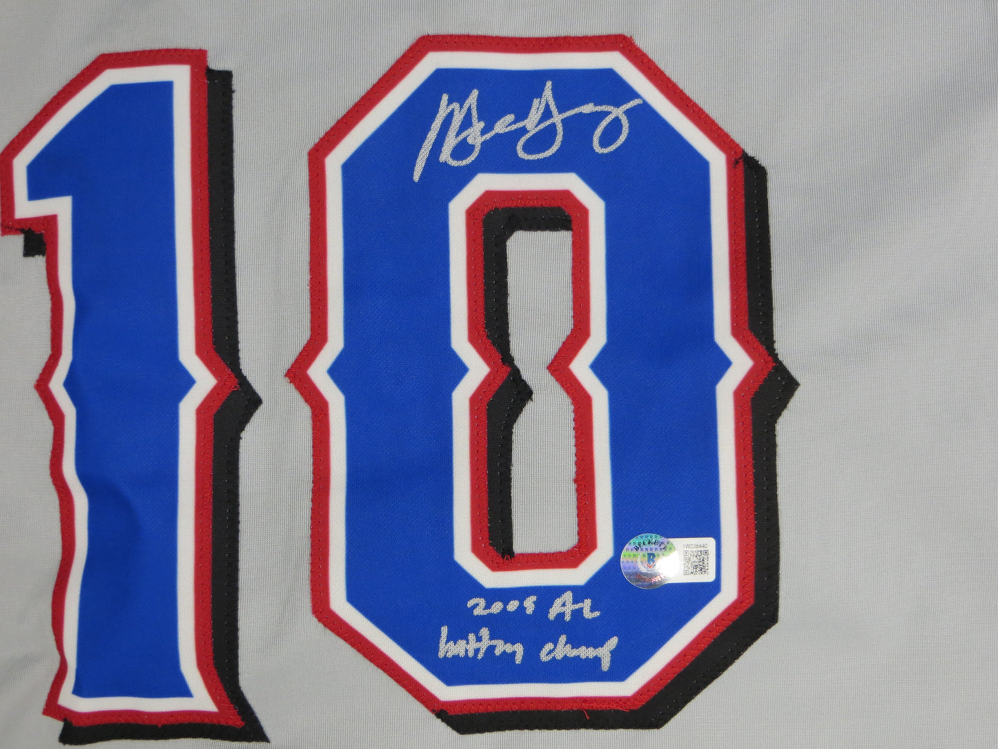 MICHAEL YOUNG TEXAS RANGERS SIGNED GRAY JERSEY w/INSC BAS COA