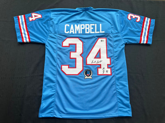 EARL CAMPBELL SIGNED BLUE FOOTBALL JERSEY Houston Oilers w/ "HOF 91" BAS COA