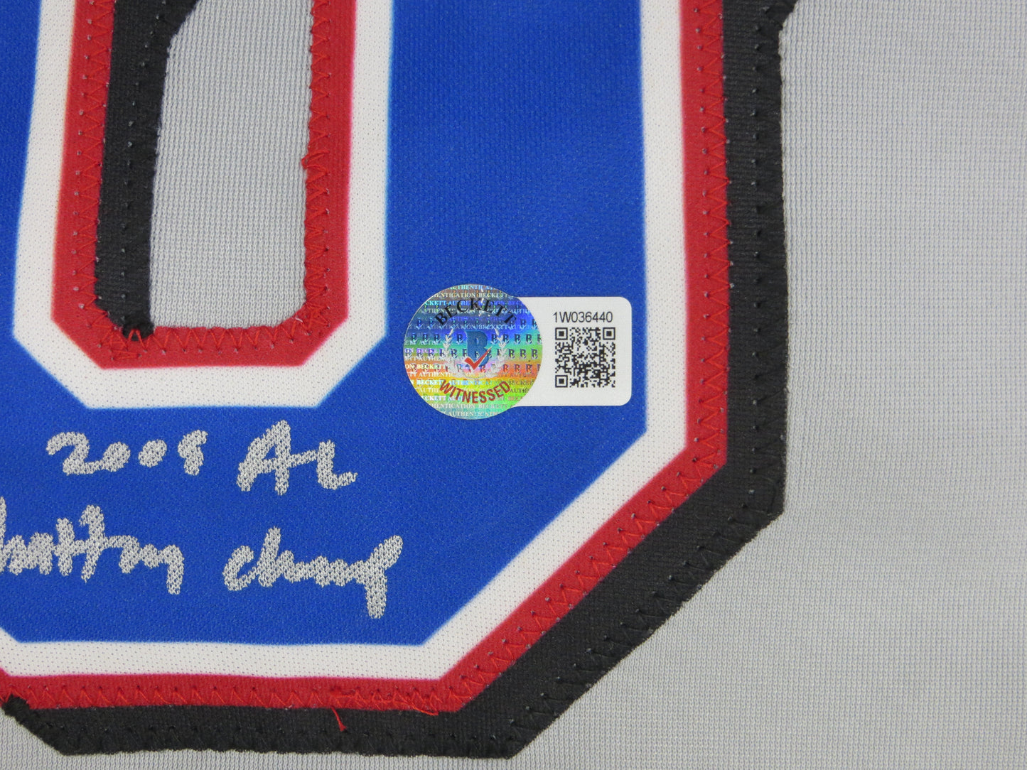 MICHAEL YOUNG TEXAS RANGERS SIGNED GRAY JERSEY w/INSC BAS COA