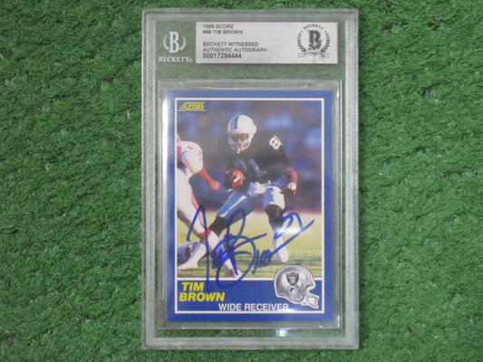 TIM BROWN SIGNED 1989 Score #86 BGS BAS SLAB Rookie Card RAIDERS
