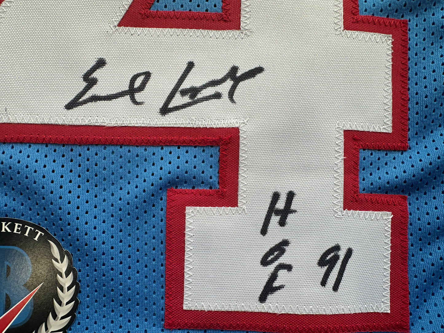 EARL CAMPBELL SIGNED BLUE FOOTBALL JERSEY Houston Oilers w/ "HOF 91" BAS COA