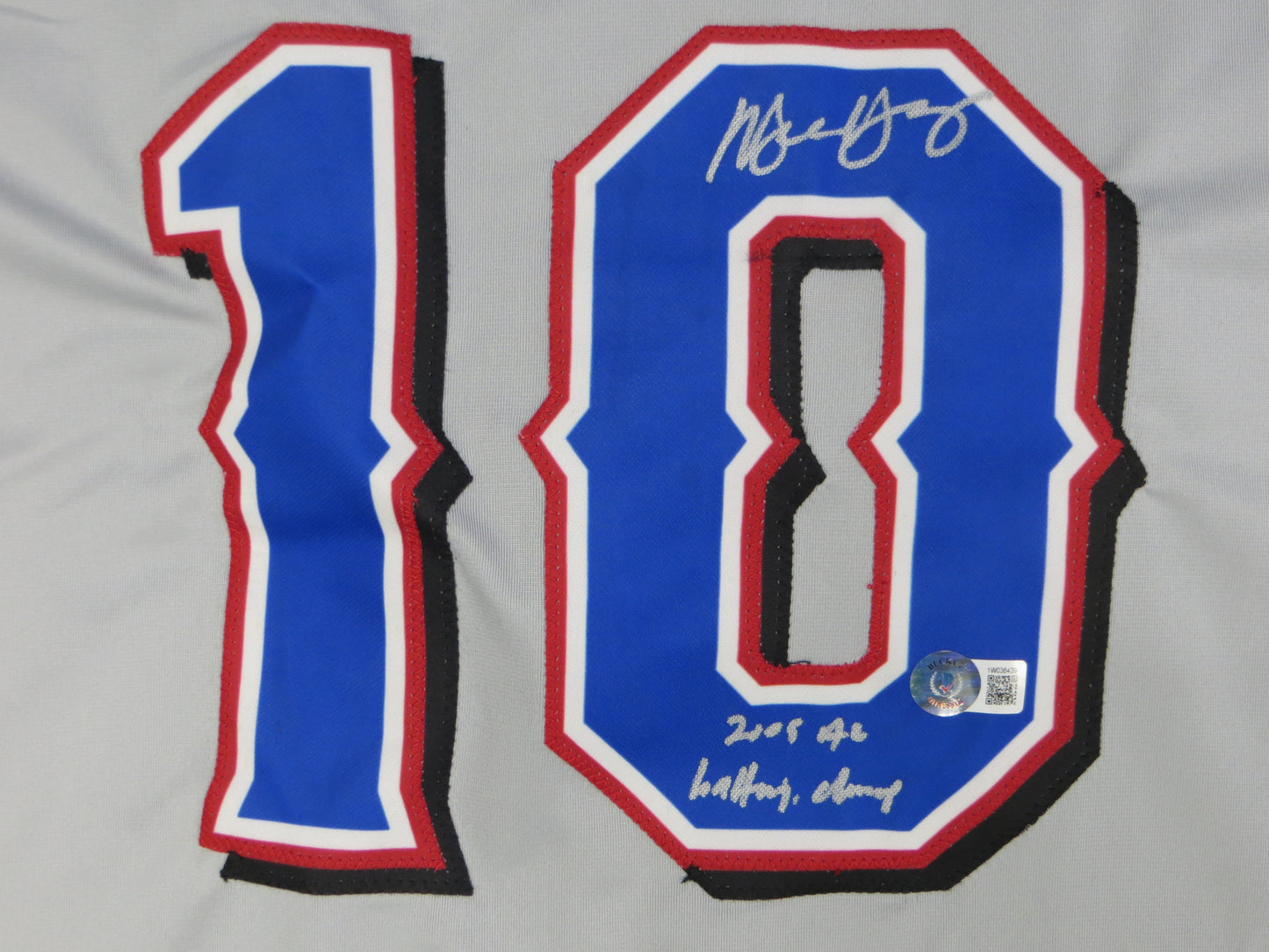 MICHAEL YOUNG TEXAS RANGERS SIGNED GRAY JERSEY w/INSC BAS COA