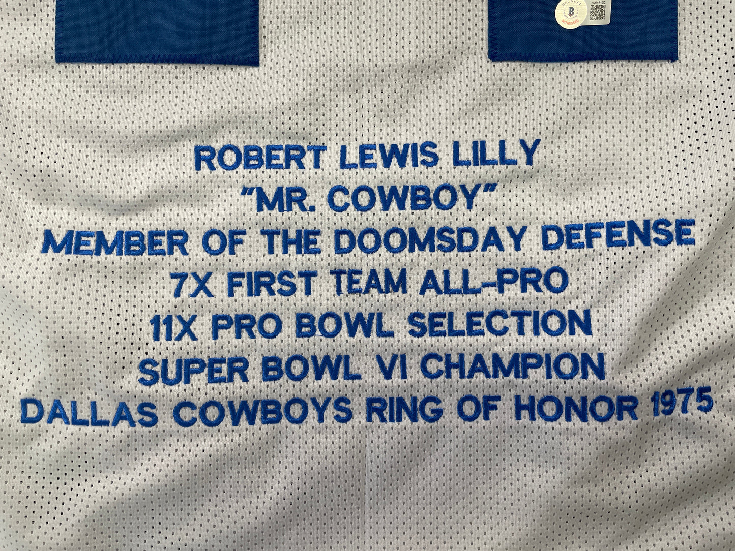 BOB LILLY DALLAS COWBOYS SIGNED STAT FOOTBALL JERSEY w/HOF BAS