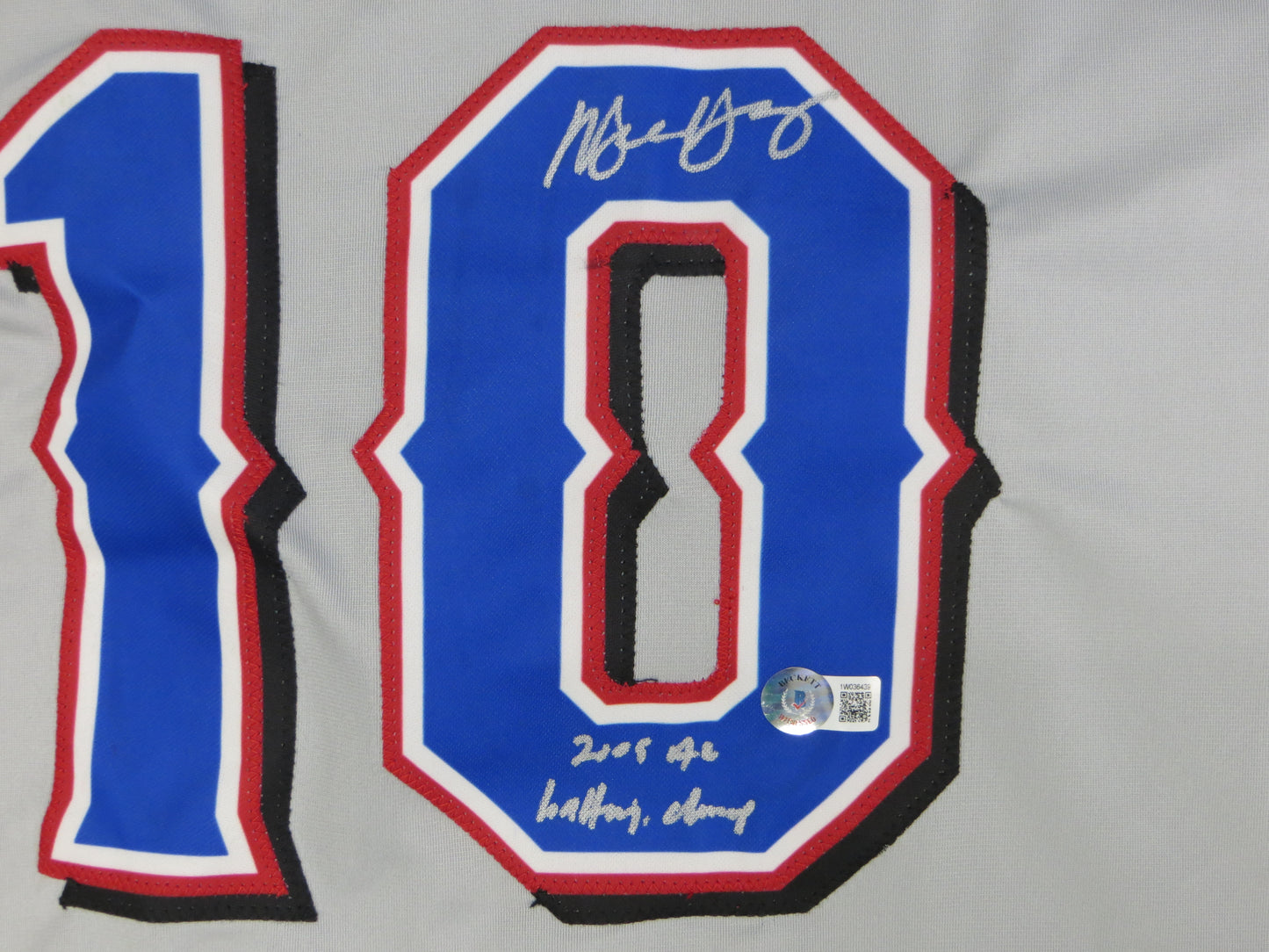 MICHAEL YOUNG TEXAS RANGERS SIGNED GRAY JERSEY w/INSC BAS COA