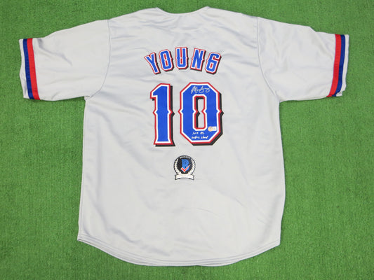 MICHAEL YOUNG TEXAS RANGERS SIGNED GRAY JERSEY w/INSC BAS COA