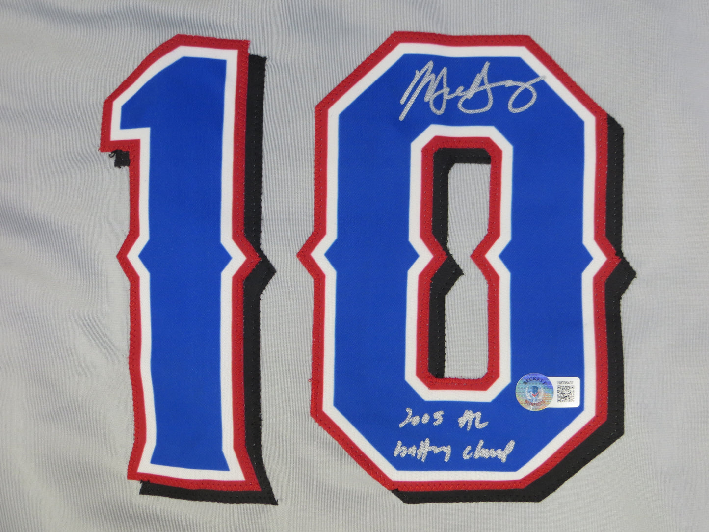 MICHAEL YOUNG TEXAS RANGERS SIGNED GRAY JERSEY w/INSC BAS COA