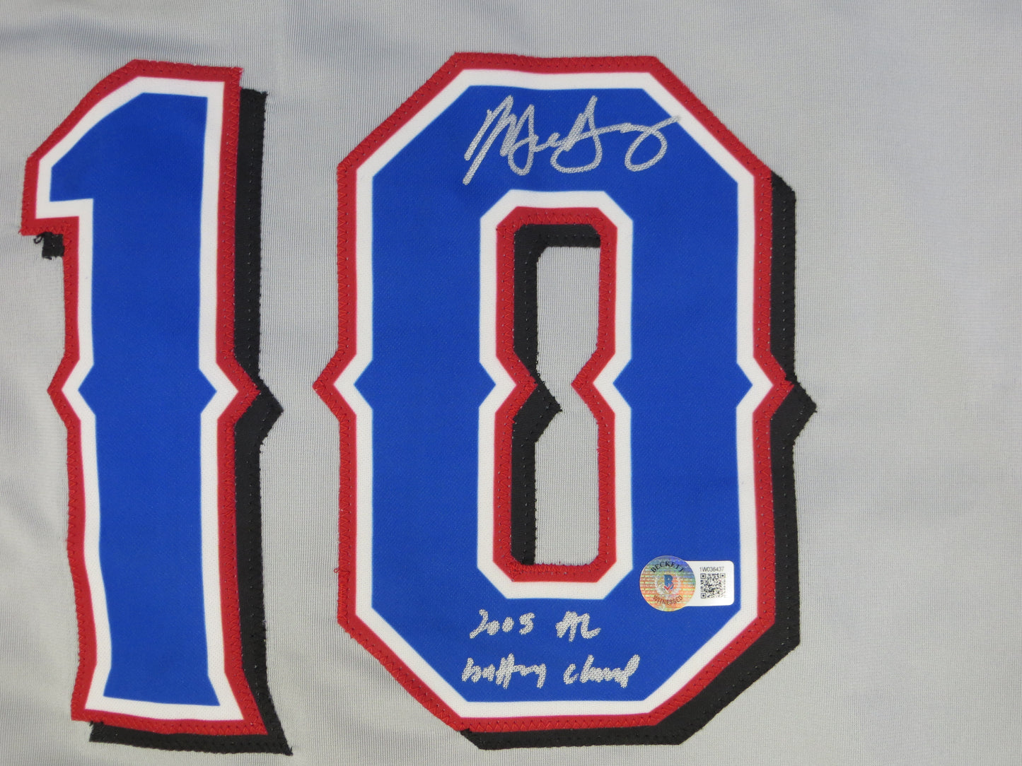 MICHAEL YOUNG TEXAS RANGERS SIGNED GRAY JERSEY w/INSC BAS COA