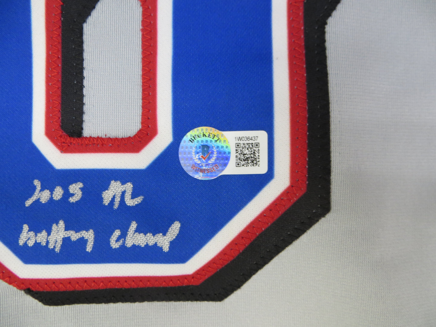 MICHAEL YOUNG TEXAS RANGERS SIGNED GRAY JERSEY w/INSC BAS COA