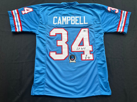 EARL CAMPBELL SIGNED BLUE FOOTBALL JERSEY Houston Oilers w/ "HOF 91" BAS COA