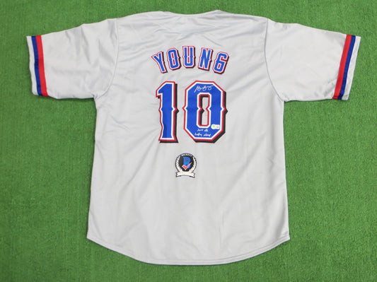 MICHAEL YOUNG TEXAS RANGERS SIGNED GRAY JERSEY w/INSC BAS COA