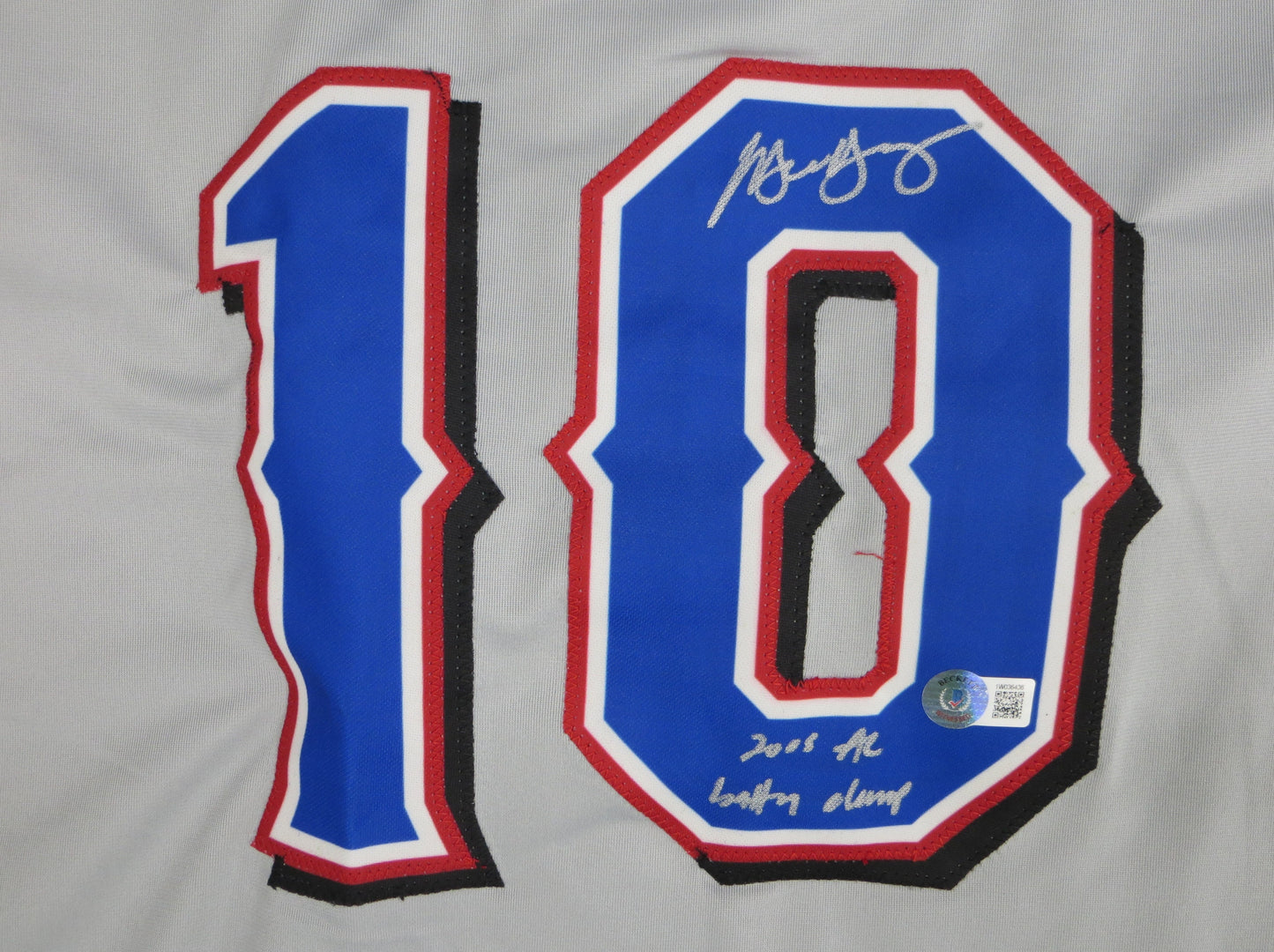 MICHAEL YOUNG TEXAS RANGERS SIGNED GRAY JERSEY w/INSC BAS COA