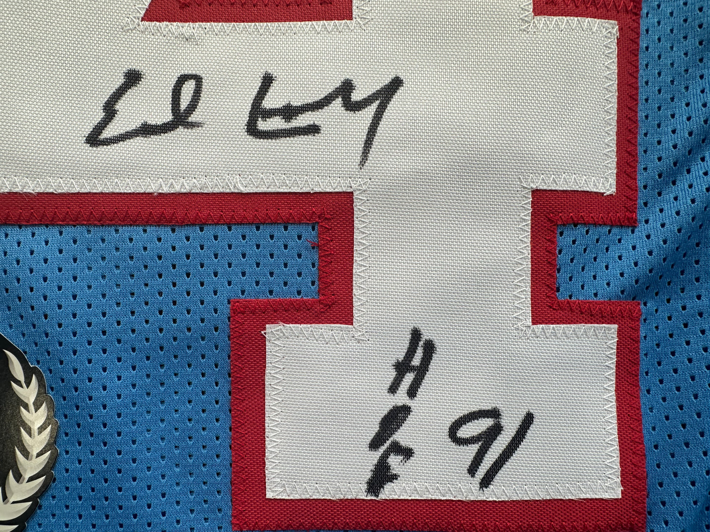 EARL CAMPBELL SIGNED BLUE FOOTBALL JERSEY Houston Oilers w/ "HOF 91" BAS COA