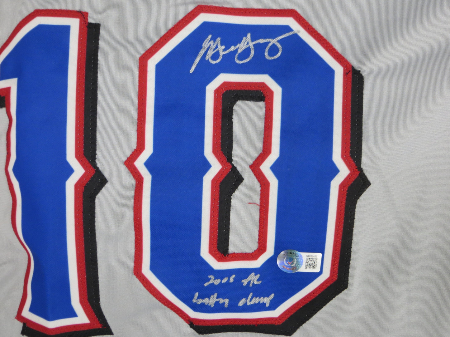 MICHAEL YOUNG TEXAS RANGERS SIGNED GRAY JERSEY w/INSC BAS COA