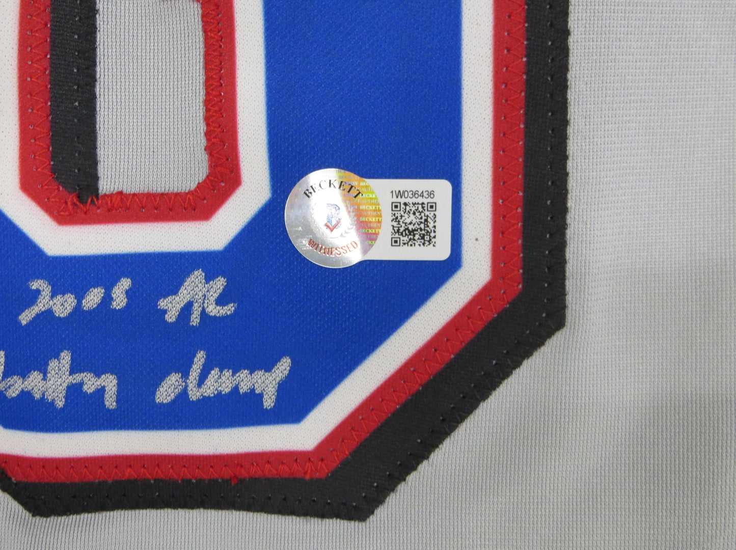 MICHAEL YOUNG TEXAS RANGERS SIGNED GRAY JERSEY w/INSC BAS COA