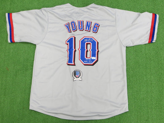 MICHAEL YOUNG TEXAS RANGERS SIGNED GRAY JERSEY w/INSC BAS COA