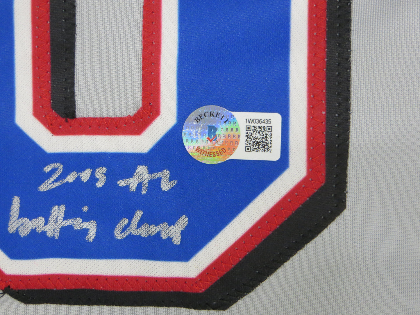 MICHAEL YOUNG TEXAS RANGERS SIGNED GRAY JERSEY w/INSC BAS COA