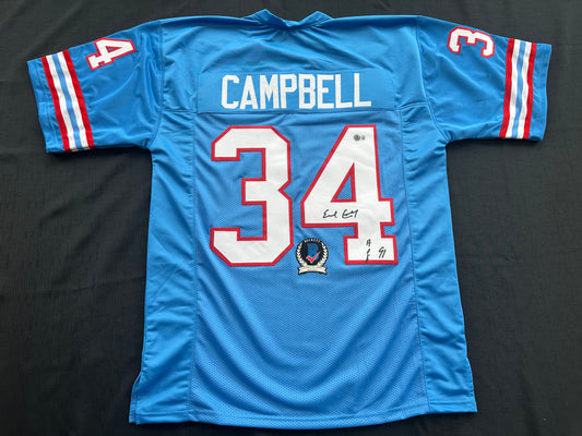 EARL CAMPBELL SIGNED BLUE FOOTBALL JERSEY Houston Oilers w/ "HOF 91" BAS COA