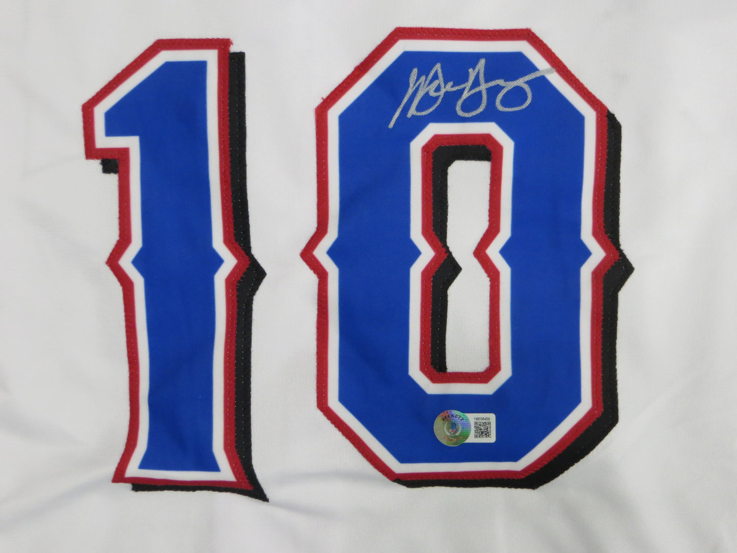 MICHAEL YOUNG TEXAS RANGERS SIGNED WHITE JERSEY size M BAS COA