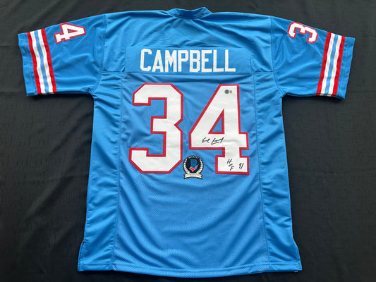 EARL CAMPBELL SIGNED BLUE FOOTBALL JERSEY Houston Oilers w/ "HOF 91" BAS COA