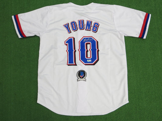 MICHAEL YOUNG TEXAS RANGERS SIGNED WHITE JERSEY size M BAS COA