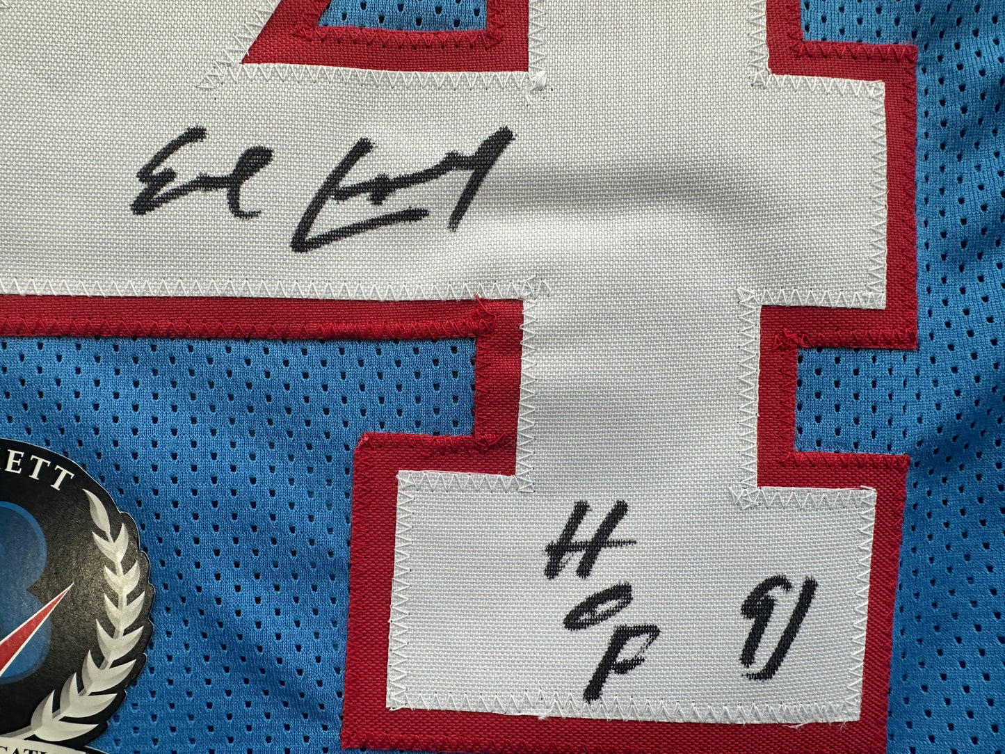 EARL CAMPBELL SIGNED BLUE FOOTBALL JERSEY Houston Oilers w/ "HOF 91" BAS COA