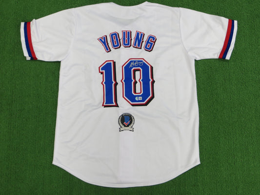 MICHAEL YOUNG TEXAS RANGERS SIGNED WHITE JERSEY size M BAS COA
