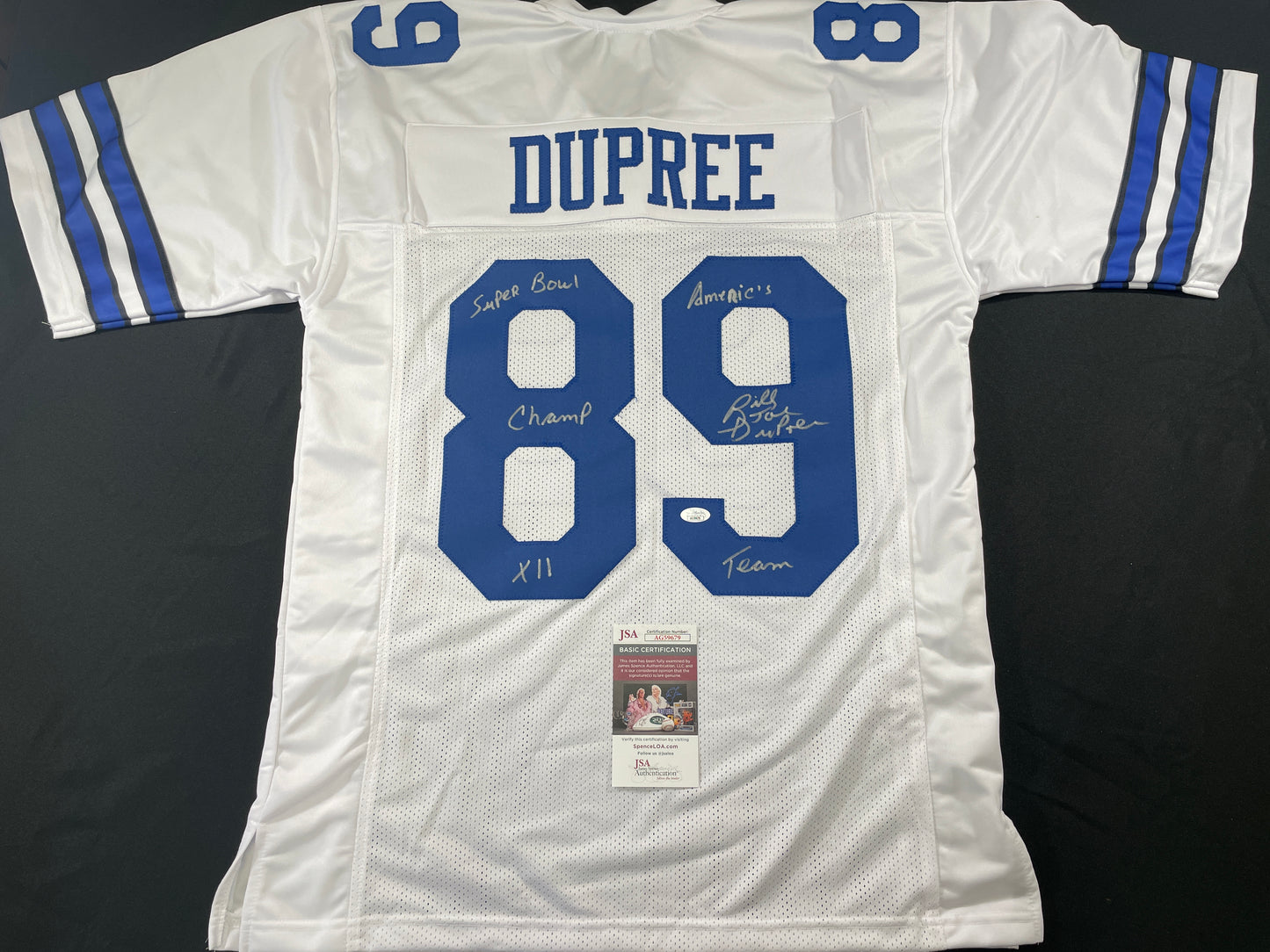 BILLY JOE DUPREE DALLAS COWBOYS SIGNED WHITE JERSEY w/INSCs XL JSA COA