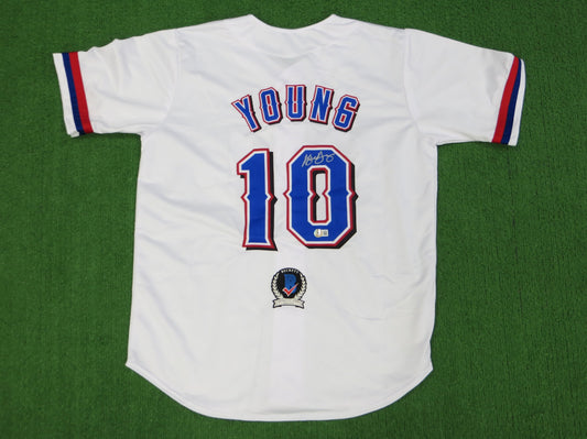 MICHAEL YOUNG TEXAS RANGERS SIGNED WHITE JERSEY size M BAS COA