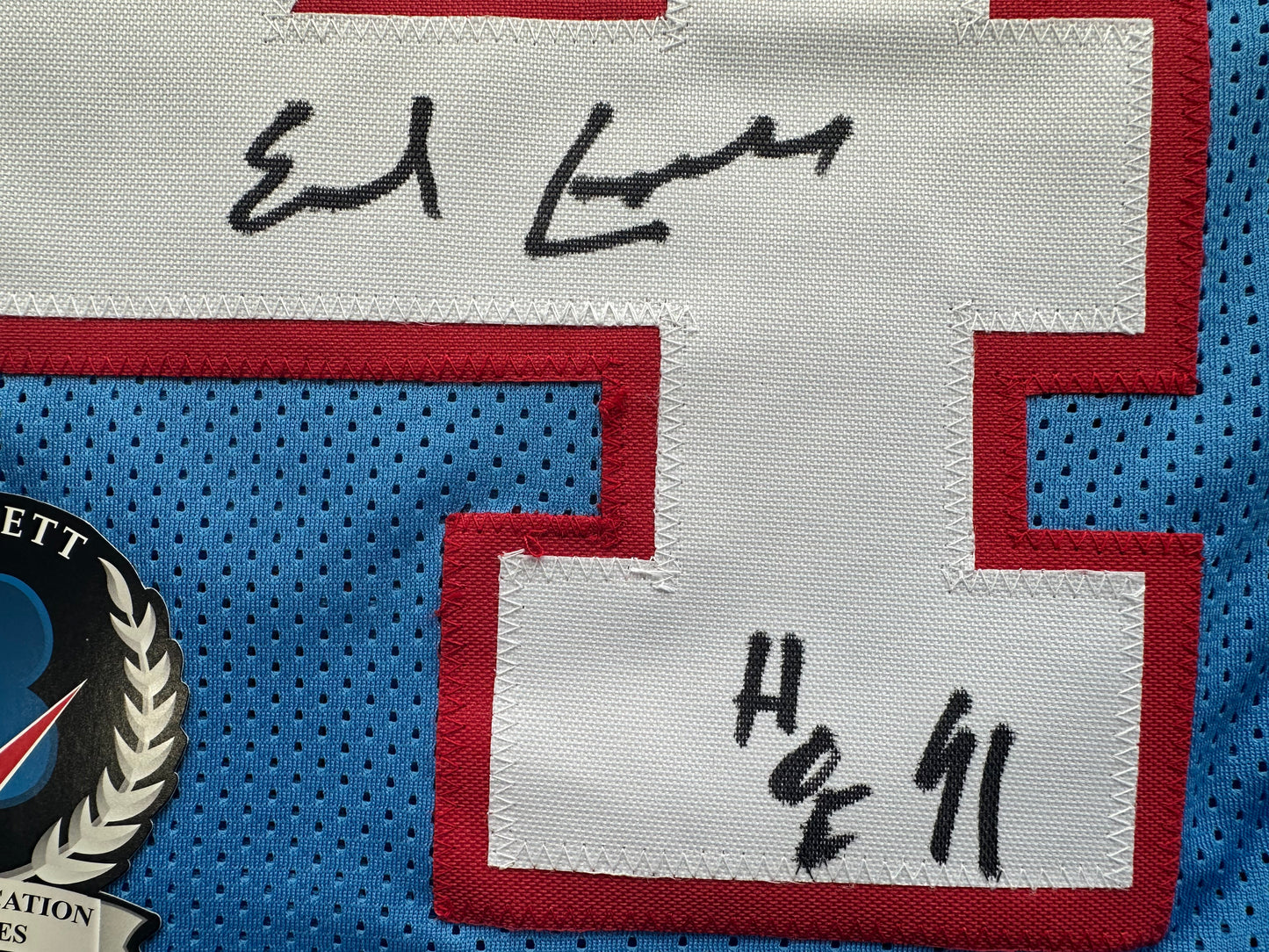 EARL CAMPBELL SIGNED BLUE FOOTBALL JERSEY Houston Oilers w/ "HOF 91" BAS COA