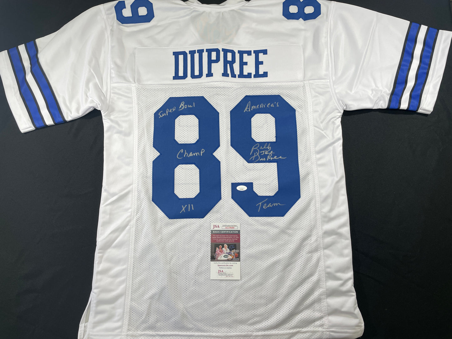 BILLY JOE DUPREE DALLAS COWBOYS SIGNED WHITE JERSEY w/INSCs XL JSA COA