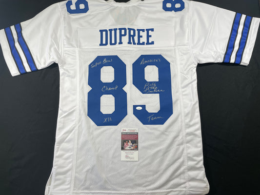 BILLY JOE DUPREE DALLAS COWBOYS SIGNED WHITE JERSEY w/INSCs XL JSA COA