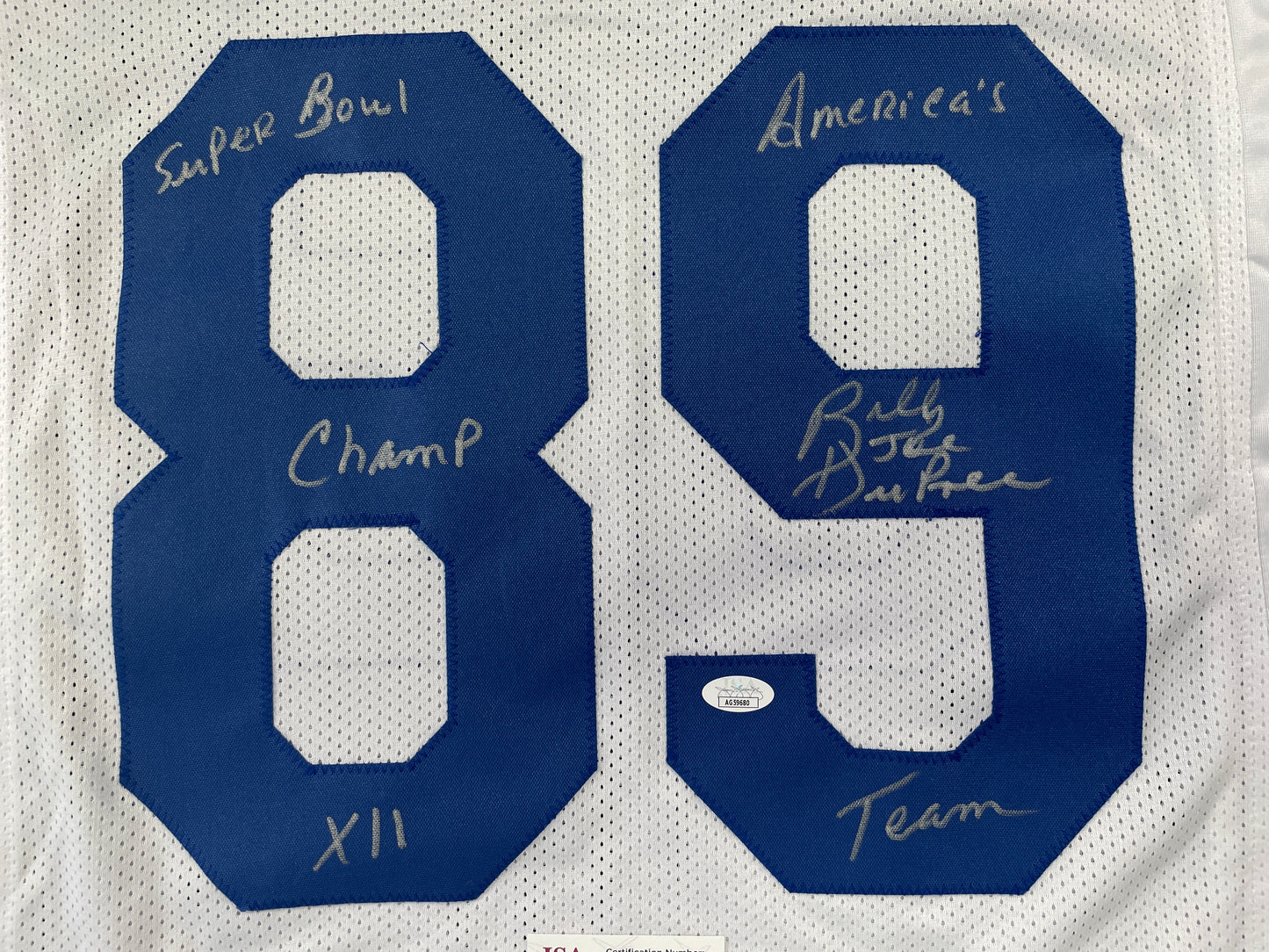BILLY JOE DUPREE DALLAS COWBOYS SIGNED WHITE JERSEY w/INSCs XL JSA COA