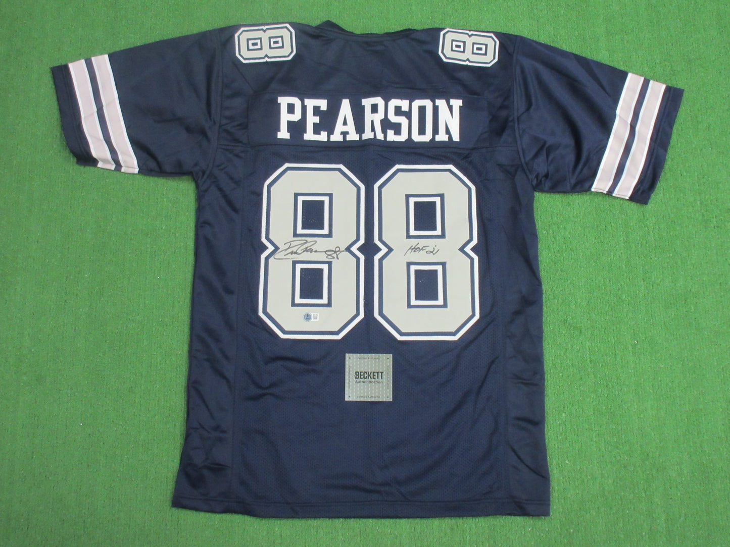DREW PEARSON DALLAS COWBOYS SIGNED BLUE JERSEY w/HOF 21 INSCRIPTION BAS