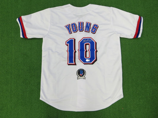 MICHAEL YOUNG TEXAS RANGERS SIGNED WHITE JERSEY size M BAS COA