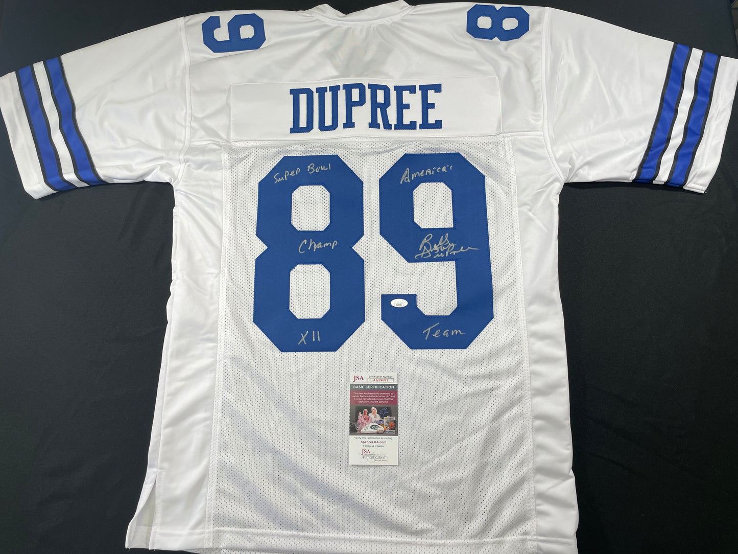 BILLY JOE DUPREE DALLAS COWBOYS SIGNED WHITE JERSEY w/INSCs XL JSA COA