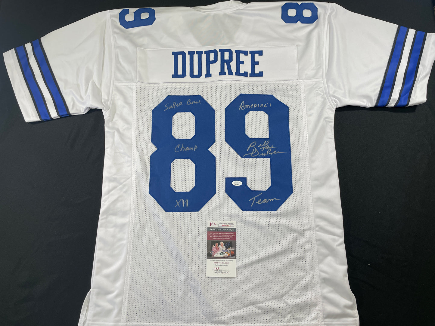 BILLY JOE DUPREE DALLAS COWBOYS SIGNED WHITE JERSEY w/INSCs XL JSA COA